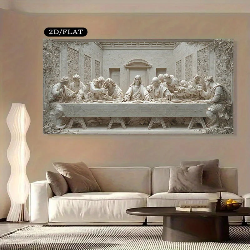 The Last Supper Unframed Canvas Print Wall Art – Monochrome Textured Classical Relief Design for Modern Living Room & Contemporary Decor