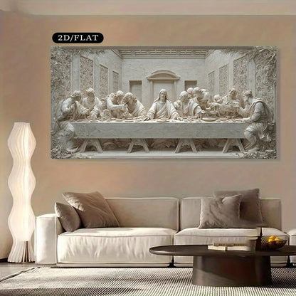 The Last Supper Unframed Canvas Print Wall Art – Monochrome Textured Classical Relief Design for Modern Living Room & Contemporary Decor