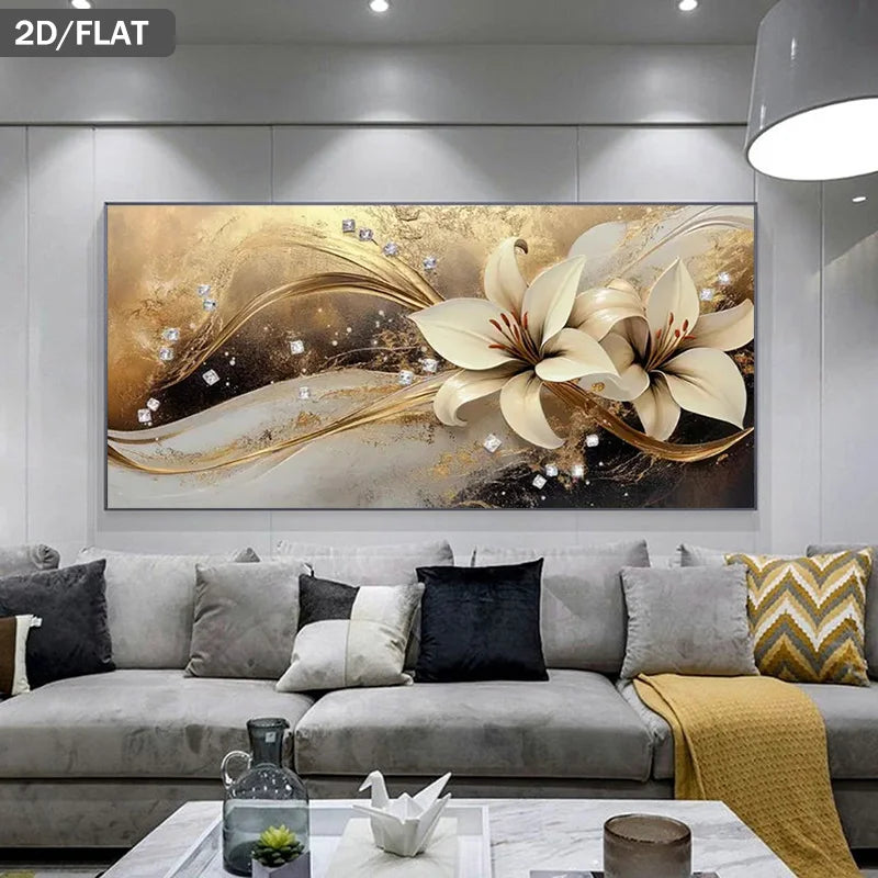 1pc Extra Large Modern Abstract Frameless Floral Art Print Canvas Wall Art, Poster for Living Room, Bedroom, Luxury Home Decorat