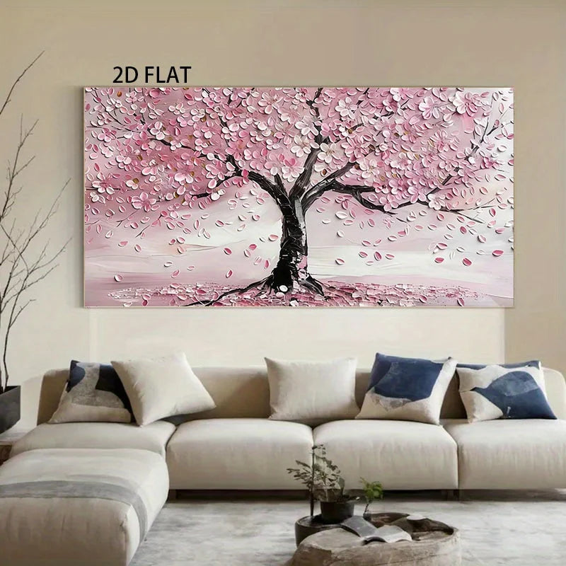 Extra Large Floral Canvas Wall Art Pink Cherry Blossom Tree Print, Framless for Living Room, Bedroom, Office Home Decor Artwork