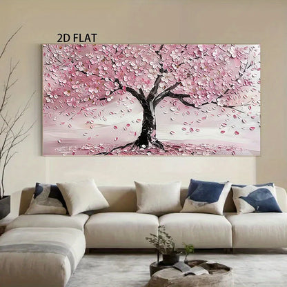 Extra Large Floral Canvas Wall Art Pink Cherry Blossom Tree Print, Framless for Living Room, Bedroom, Office Home Decor Artwork