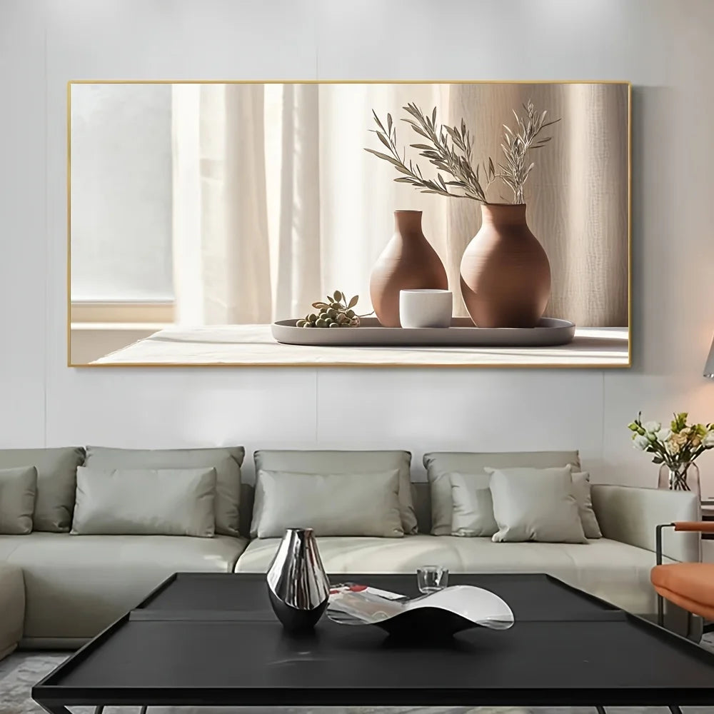 Mediterranean Vase Still Life Wall Art Fine Art Canvas Prints - Neutral Color Tones Contemporary Art For Living Room Dining Room Art For Modern Home Decor