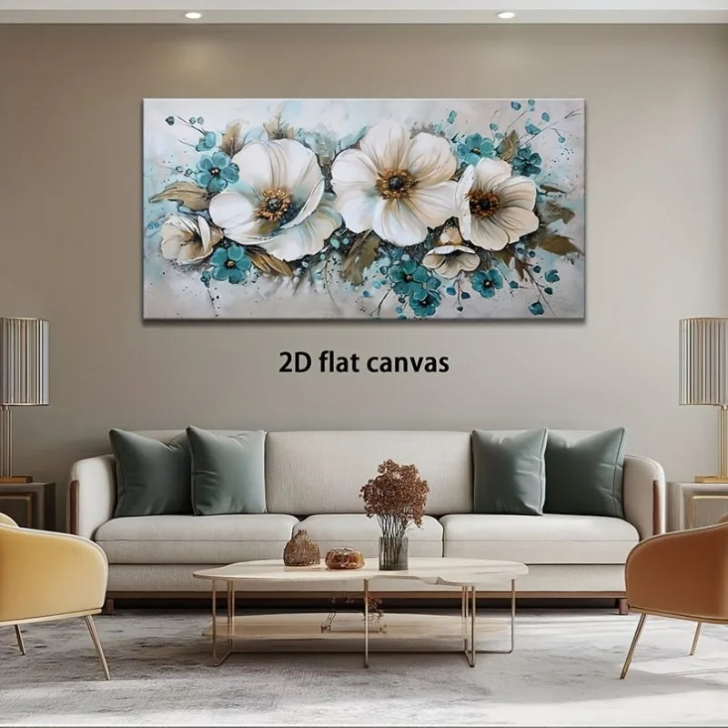 Extra Large Modern Canvas Wall Art, Abstract White Flowers Wall Art Picture Picture For Living Room Bedroom Decor - Frameless