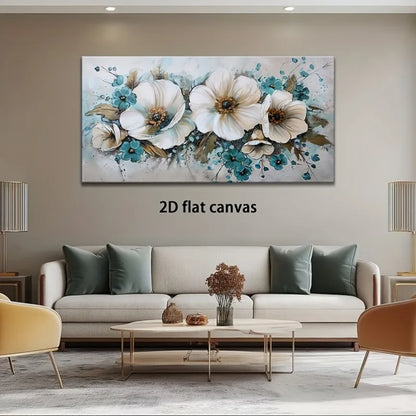 Extra Large Modern Canvas Wall Art, Abstract White Flowers Wall Art Picture Picture For Living Room Bedroom Decor - Frameless