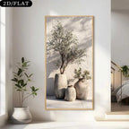 Rustic Olive Tree Vase Wall Art – Neutral Mediterranean Botanical Decor Unframed Canvas Print for Modern Foyer & Minimalist Interiors