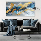 Modern Golden Blue Abstract Canvas Wall Art Frameless Print, for Living Room, Bedroom, Office, Dining Room, High Quality Canvas