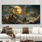 Mystical Golden Moon Tree Landscape Wall Art – Surreal Dreamy Nature Scene – Large Format Canvas Print for Modern Living Room Decor