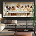 Modern 3D Relief Style The Last Supper Wall Art 2D Unframed Canvas Print – Auspicious Artwork in Neutral Tones for Living Room Decor