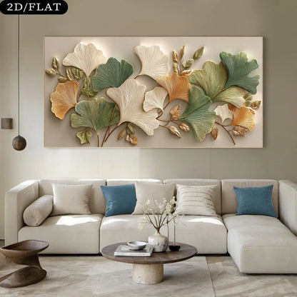 Ginkgo Leaf Canvas Print Unframed Wall Art – Green Gold & Beige Botanical Design for Elegant Living Room Home Decor & Interior Styling