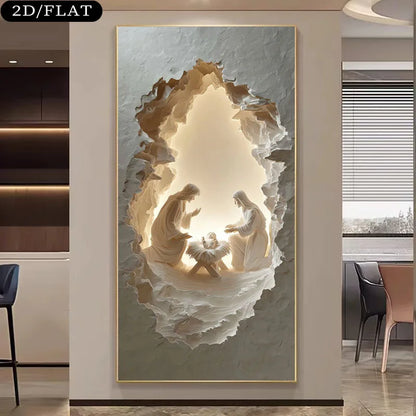 Nativity Scene Unframed Canvas Print Wall Art – Holy Cave Design with Warm Glow for Modern Living Room & Contemporary Foyer Hallway Decor