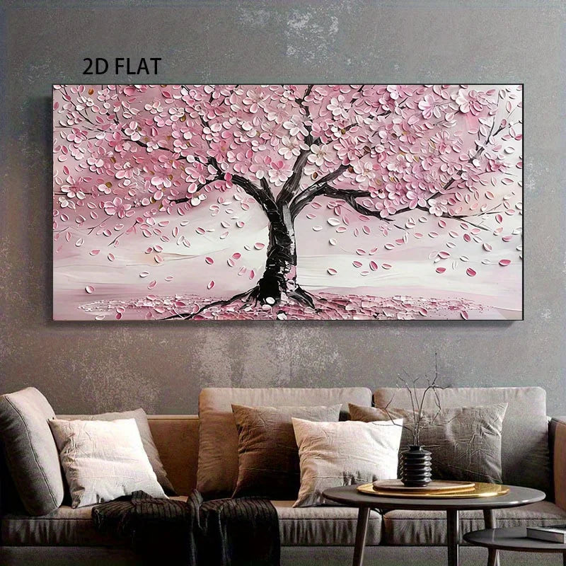 Extra Large Floral Canvas Wall Art Pink Cherry Blossom Tree Print, Framless for Living Room, Bedroom, Office Home Decor Artwork