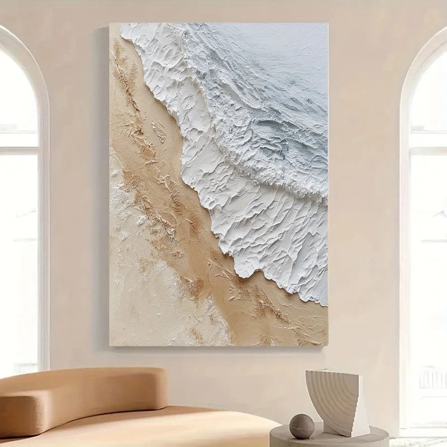 Beach Sand Seascape Ocean Waves Wall Art Fine Art Canvas Prints - Modern Coastal Wall Decor For Entrance Hallway Foyer Reception Room Art For Contemporary Interiors