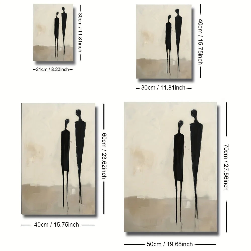 Large Minimalist Abstract Figures Canvas Print Wall Art – Neutral Black & Beige Unframed Modern Painting for Contemporary Living Room Decor