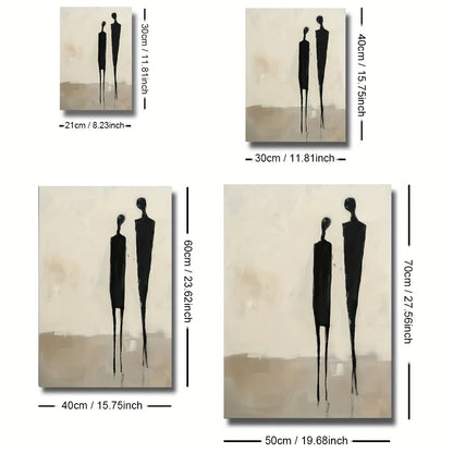 Large Minimalist Abstract Figures Canvas Print Wall Art – Neutral Black & Beige Unframed Modern Painting for Contemporary Living Room Decor