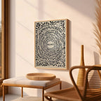 Balance Botanical Mandala Canvas Print Wall Art – Minimalist Black Leaf Circle Design on Neutral Beige Background for Modern  Home Décor