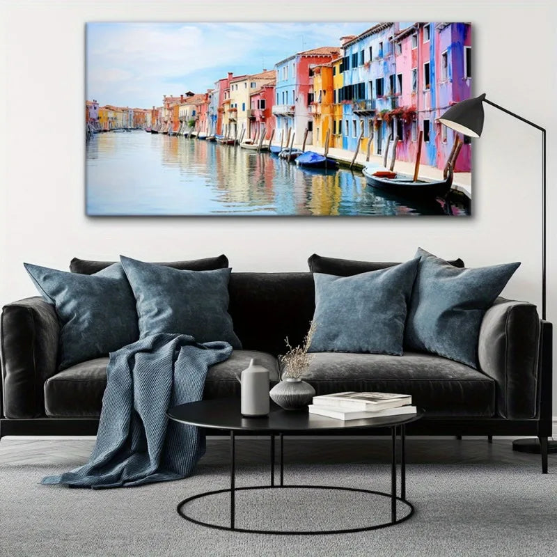 Venice Canal Scenery Canvas Wall Art, Modern Abstract Wall Art Picture for Living Room, Bedroom, Home Office Decor - Frameless