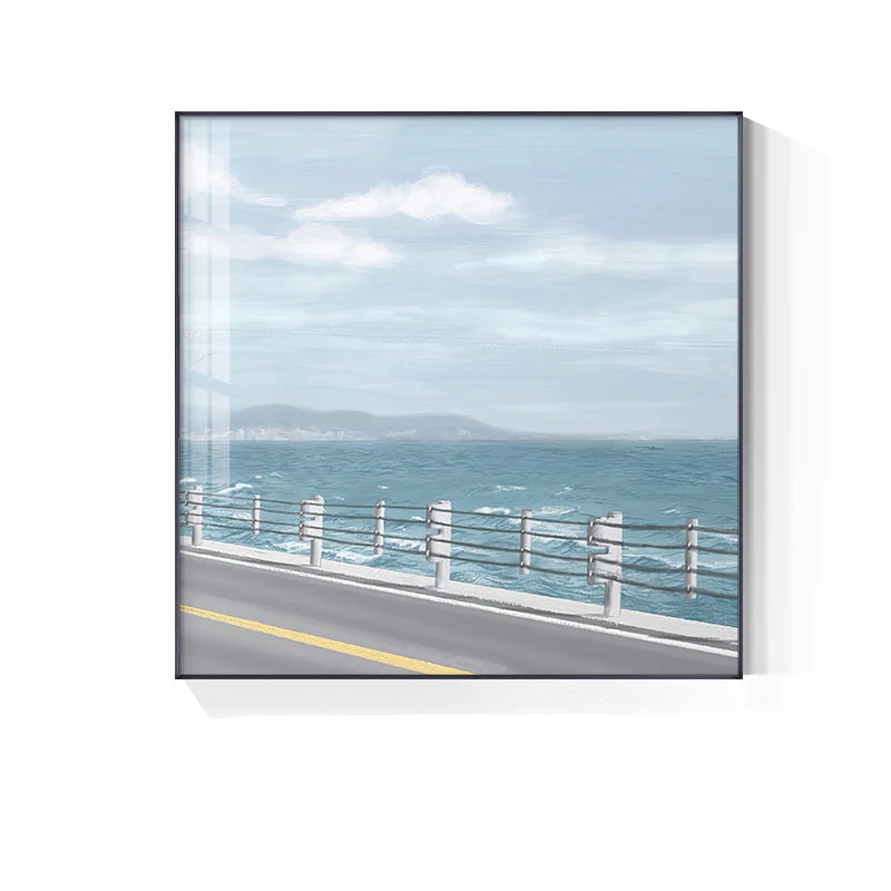 Colorful Blue Sky Floral Landscape Wall Art Fine Art Canvas Prints - Square Format Pictures For Living Room Bedroom Hotel Room Art For Modern Living