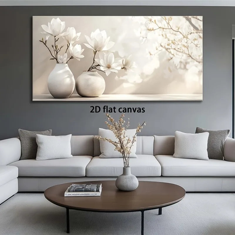 Canvas Wall Art 2D Flat Magnolia in Vase Modern Abstract Painting Frameless for Living Room Bedroom Office Home Decor Wall Decor
