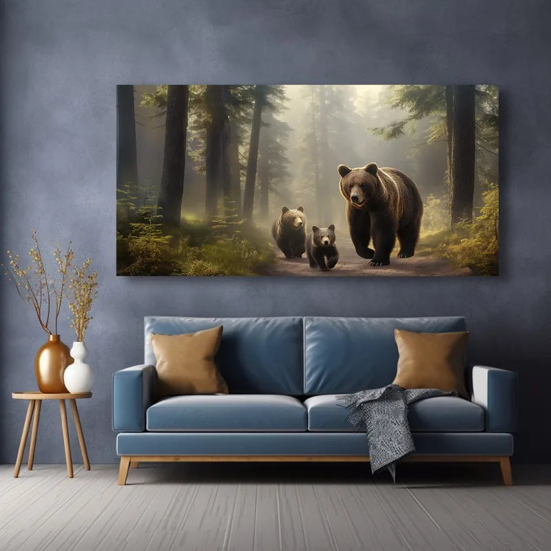 Modern Forest Bears Canvas Wall Art Frameless Wildlife Painting, Landscape Decor for Living Room, Bedroom, Office Home Decor