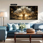Golden Tree Of Life Wall Art – Radiant Magical Luminant Tree Artwork – Premium Unframed Canvas Print for Modern Living Room Home Decor