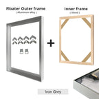 Slim Metal Bezel Floating Canvas Picture Frame Brushed Gold Silver Sizes 60x90, 50x70, 40x50cm etc DIY Framing Kit Includes Outer Metal Frame + Inner Wood Frame