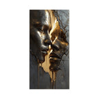 Black & Liquid Golden Faces Wall Art – Modern Textured Abstract Lovers Design Artwork for Luxury Hallway, Foyer & Statement Home Decor