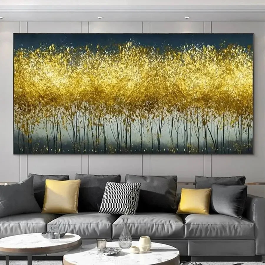 Abstract 3D Gold Tree Wall Printing Painting on Canvas,Abstract Wall Picture,Modern Home Decoration,Flowers Art Poster,Mural