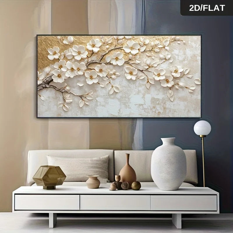 2D/Flat Modern Abstract Canvas Wall Art, Frameless  White Floral Wall Art Picture for Living Room And Bedroom Decortion Gifts