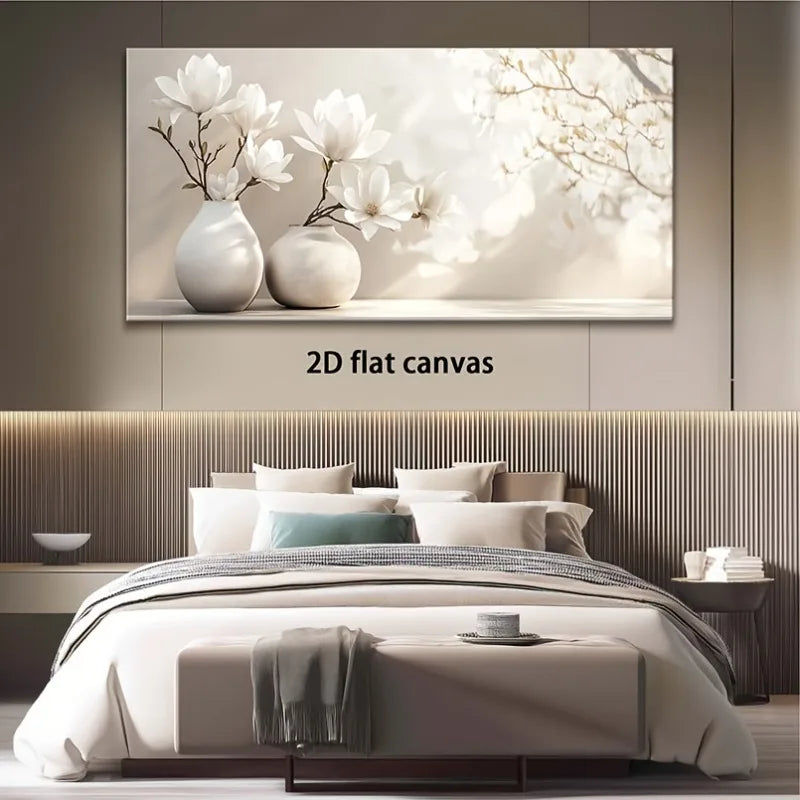 Canvas Wall Art 2D Flat Magnolia in Vase Modern Abstract Painting Frameless for Living Room Bedroom Office Home Decor Wall Decor