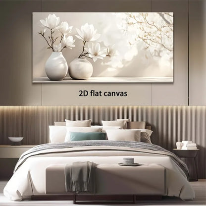 Canvas Wall Art 2D Flat Magnolia in Vase Modern Abstract Painting Frameless for Living Room Bedroom Office Home Decor Wall Decor