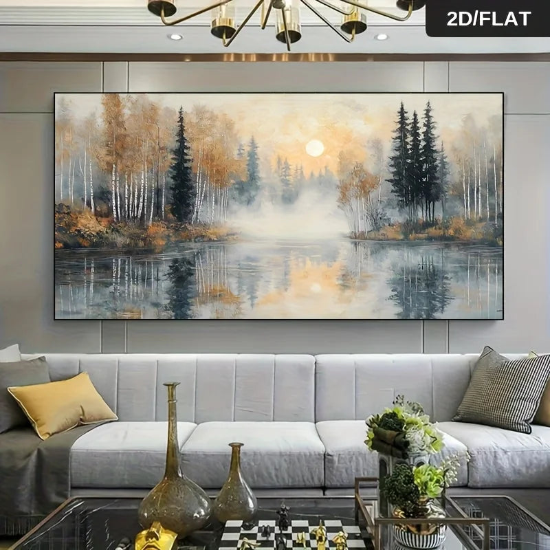Frameless Abstract Forest Landscape Canvas Art Print Wall Decor for Living Room, Bedroom, Canvas Wall Art Design, 2D Flat