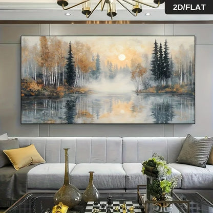 Frameless Abstract Forest Landscape Canvas Art Print Wall Decor for Living Room, Bedroom, Canvas Wall Art Design, 2D Flat