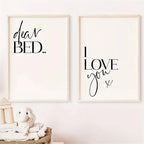 Minimalist Bedroom Quote Wall Art Set – “Dear BED” & “I LOVE you” Typography Prints for Cozy Bedroom & Contemporary Home Decor