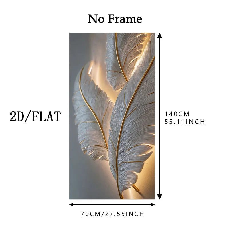 Light Luxury Feather Wall Art – Abstract Golden Silver Design – Large Unframed Canvas Print for Modern Apartment Living Room Salon Foyer