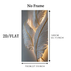 Light Luxury Feather Wall Art – Abstract Golden Silver Design – Large Unframed Canvas Print for Modern Apartment Living Room Salon Foyer
