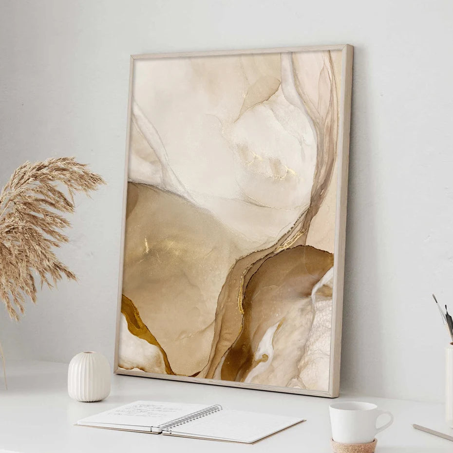 Modern Abstract Beige Brown Marble Print Wall Art Fine Art Canvas Prints - Artwork For Bohemian Style Living Room Bedroom Art For Modern Home Decor