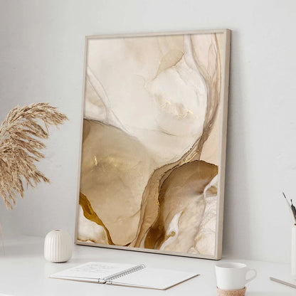 Modern Abstract Beige Brown Marble Print Wall Art Fine Art Canvas Prints - Artwork For Bohemian Style Living Room Bedroom Art For Modern Home Decor