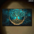 Tree of Life Wall Art – Golden Roots & Branches Design – Spiritual Energy Symbol Unframed Canvas Print for Modern Living Room Home Décor