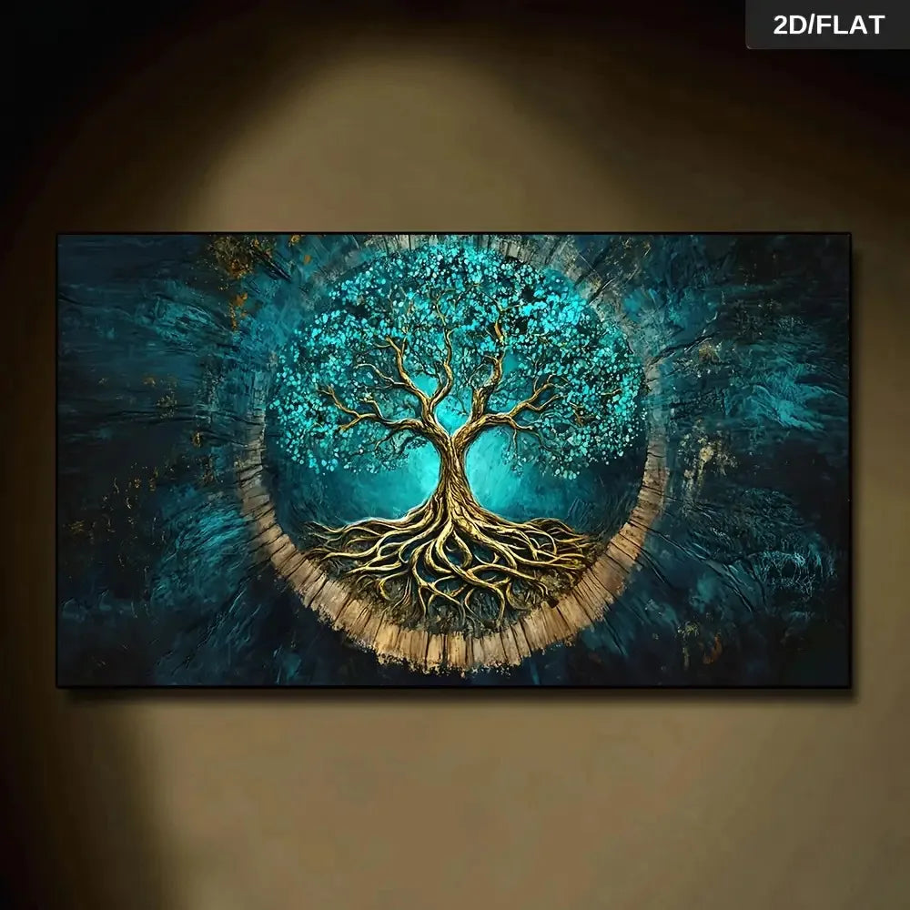 Tree of Life Wall Art – Golden Roots & Branches Design – Spiritual Energy Symbol Unframed Canvas Print for Modern Living Room Home Décor
