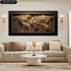 Luxury Unframed Abstract World Map Canvas Print Wall Art – Modern Neutral Living Room Statement Art Piece for Earth‑Tone Home Decor