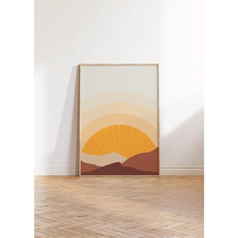 Large 3‑Panel Abstract Sunrise Canvas Print Wall Art – Warm Earthy Orange & Brown Unframed Abstract Artwork for Modern Interior Decor