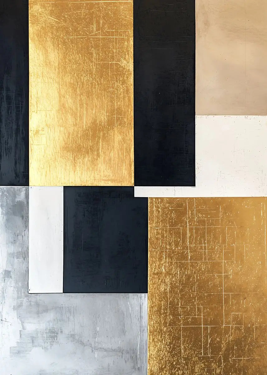 Modern Abstract Black Golden Geometric Wall Art Fine Art Canvas Prints - Modern Art For Contemporary Apartment Living Room Dining Room Bedroom Art Decor