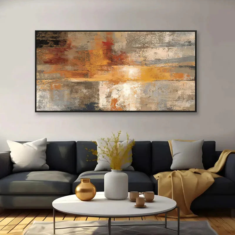 Large Format Rustic Burnt Orange Abstract Wall Art Fine Art Canvas Prints - Contemporary Art For Living Room Picture For Above The Sofa Art For Modern Apartment