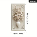 Abstract Floral Vase Wall Art Unframed Canvas Print – Cream 3D‑Style Botanical Relief Design for Modern Elegant Foyer Decor