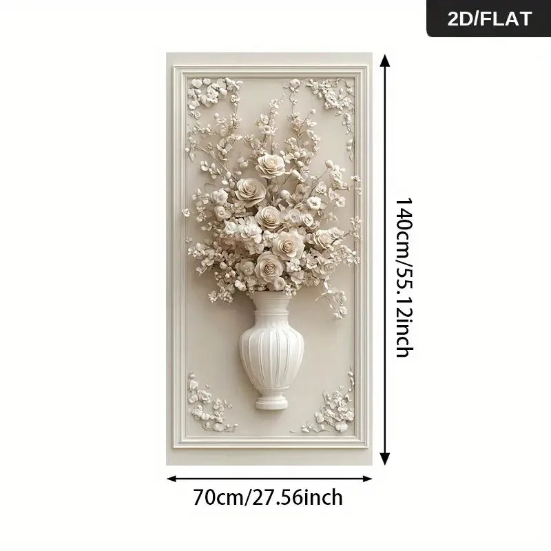Abstract Floral Vase Wall Art Unframed Canvas Print – Cream 3D‑Style Botanical Relief Design for Modern Elegant Foyer Decor