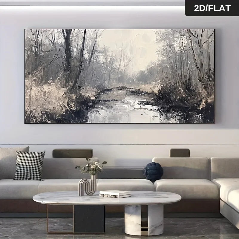 Extra Large Abstract Grey Black Forest Canvas Wall Art - Frameless Modern Landscape Prints, Artwork for Living Room Decortions