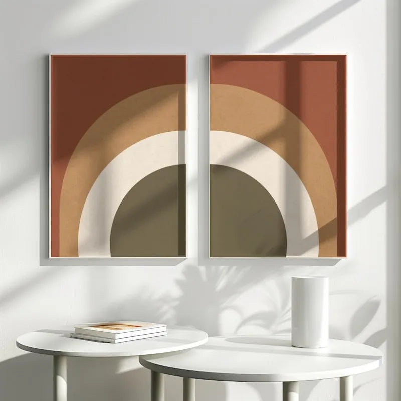Large Geometric Abstract Rainbow Terracotta Beige Olive Canvas Print Wall Art for Modern Minimalist Living Room and Contemporary Home Décor