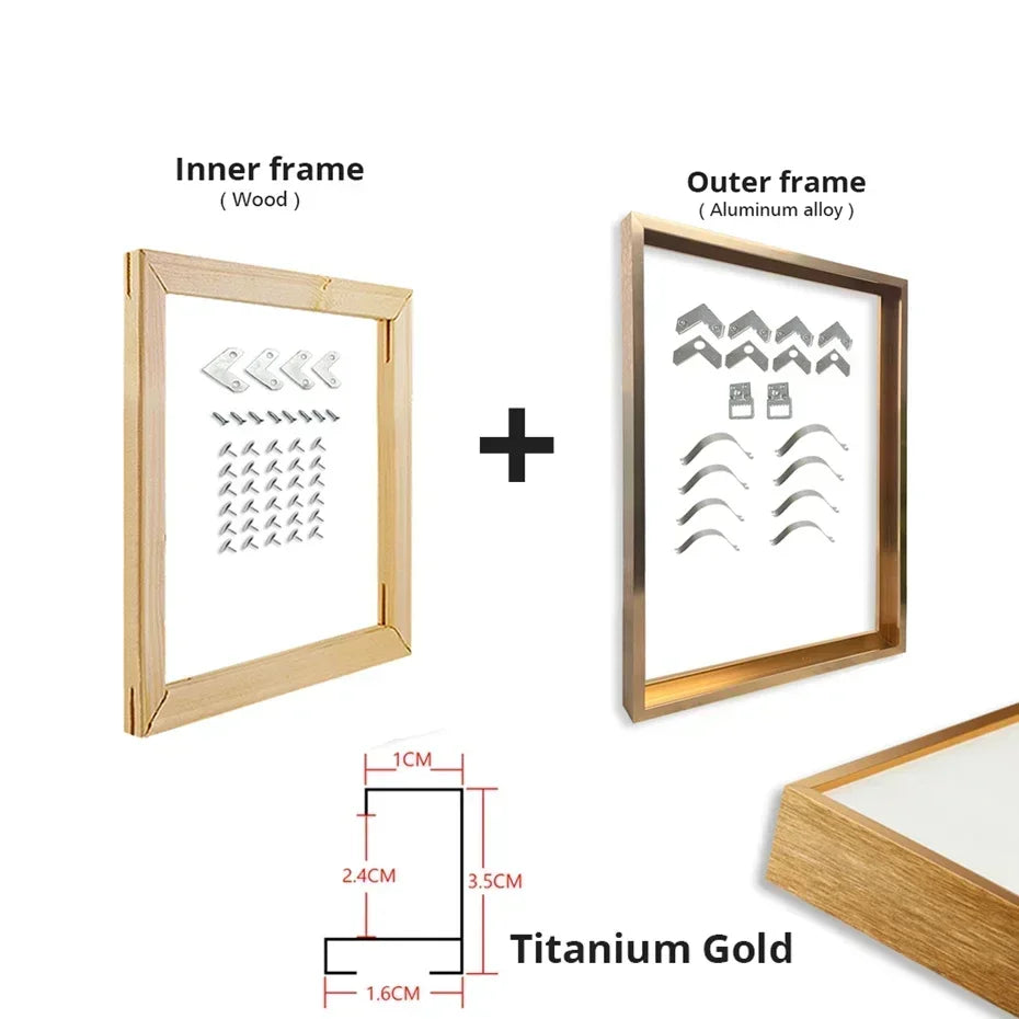 DIY Luxury Picture Frame Kit 60x90cm 50x70cm 40x50cm etc Titanium Gold Teak Walnut Brushed Silver Aluminium Black - DIY Picture Framing Kit For Canvas Prints + Wooden Inner Frame