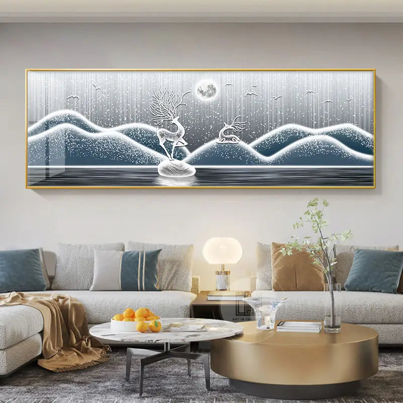 Wide Format Abstract Auspicious Wall Art Fine Art Canvas Prints - Feng Shui Wall Decor For Living Room Above The Sofa Light Luxury Pictures For Above The Bed