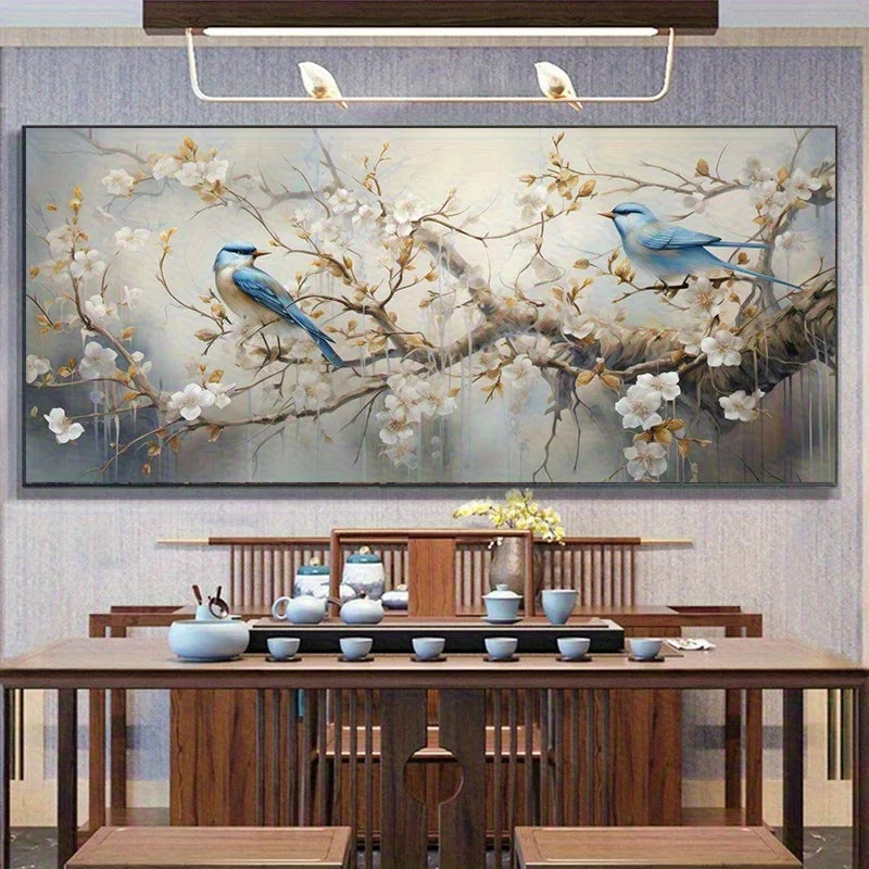 Birds and Cherry Blossoms Elegant Canvas Art Print Frameless Modern Abstract Wall Decor for Living Room, Bedroom, Large Wall Art